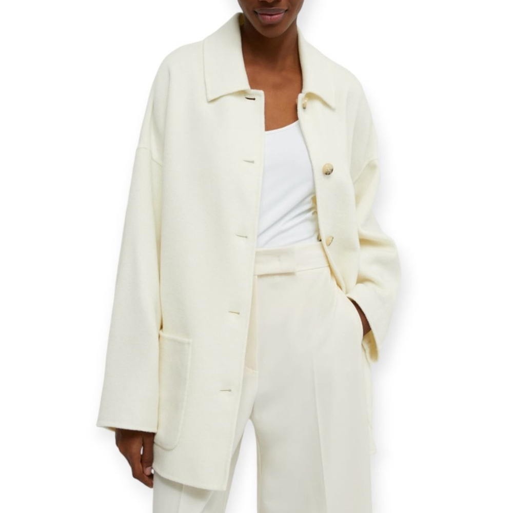 Vintage 100% Pure New Wool Cream Marks & Spencer Coat Sz Large